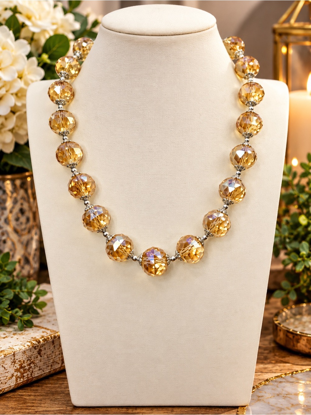 Champagne faceted 18mm Crystal 18 inch Necklace Aprilsplace